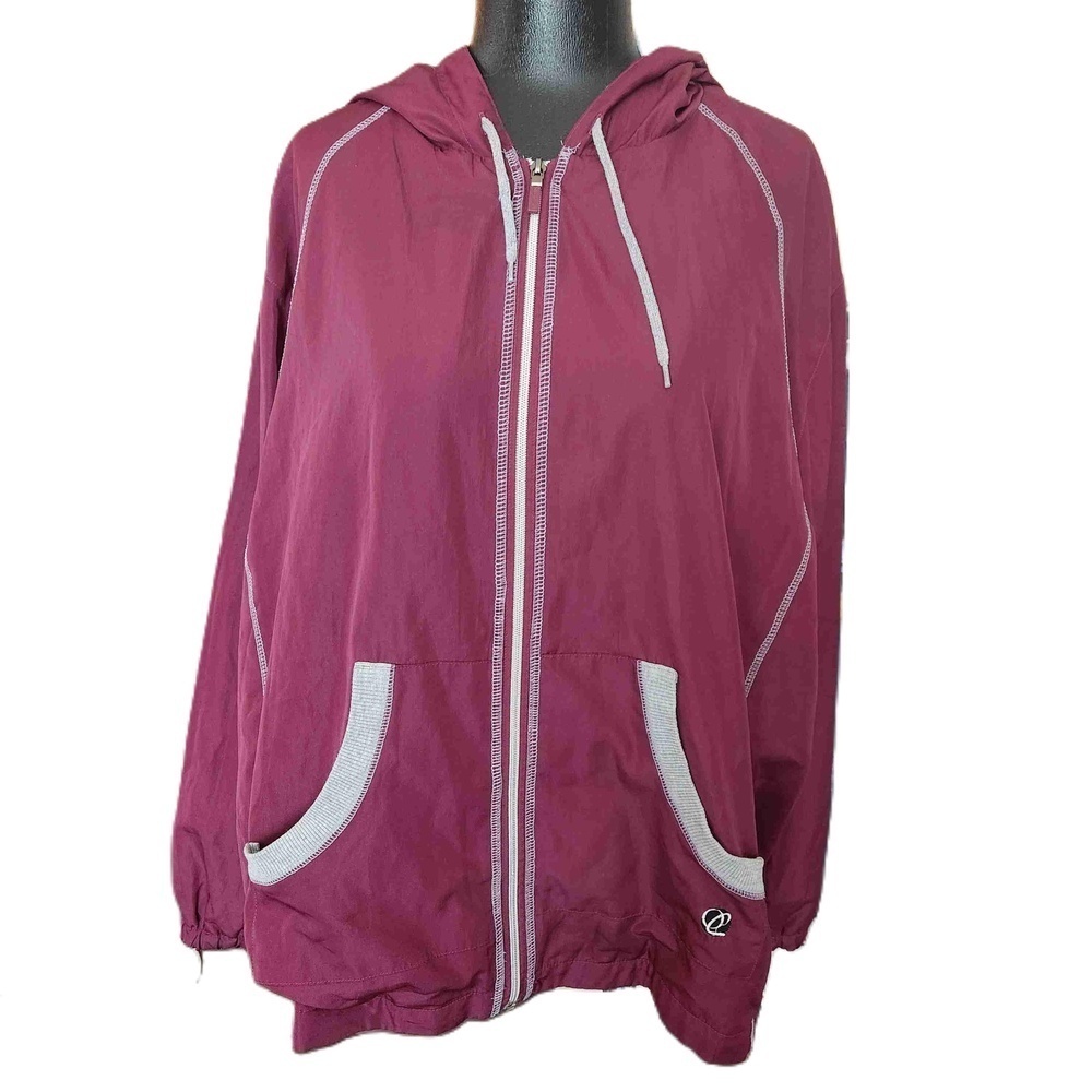 Oleg Cassini Burgundy Colorblock Hooded Zip Up Jacket 2XL